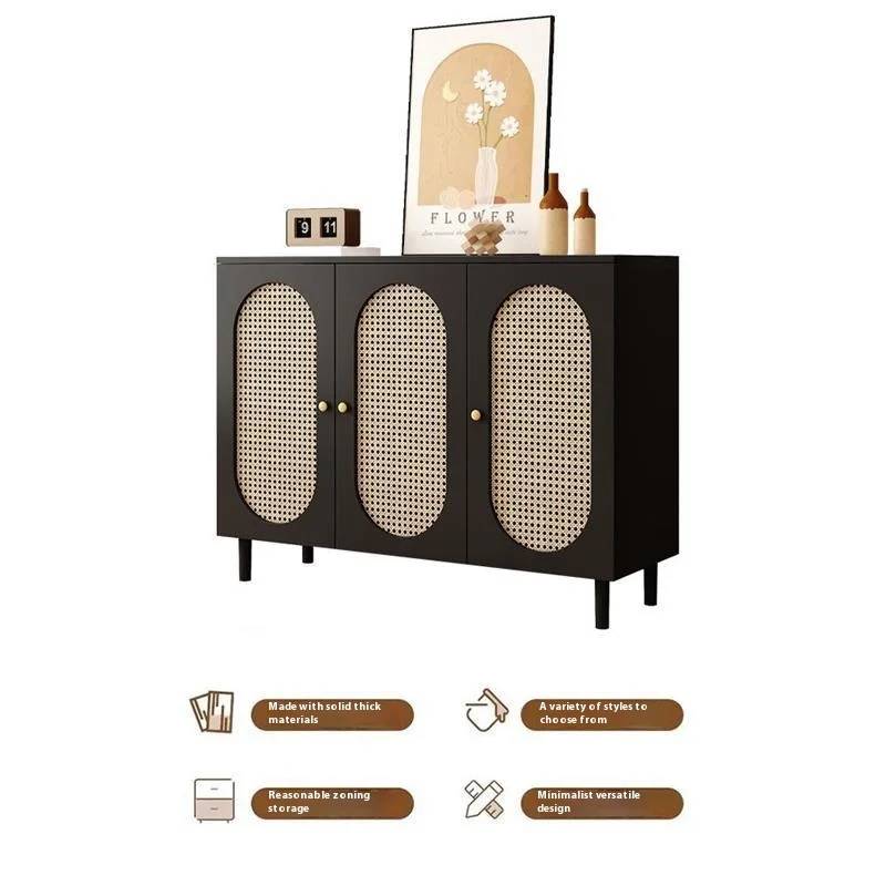 

2025 Ultra-Thin Modern Design Solid Wood Shoe Cabinet Woven Rattan Integrated Wall-Mounted Entryway New Simple Hallway Shoe Rack