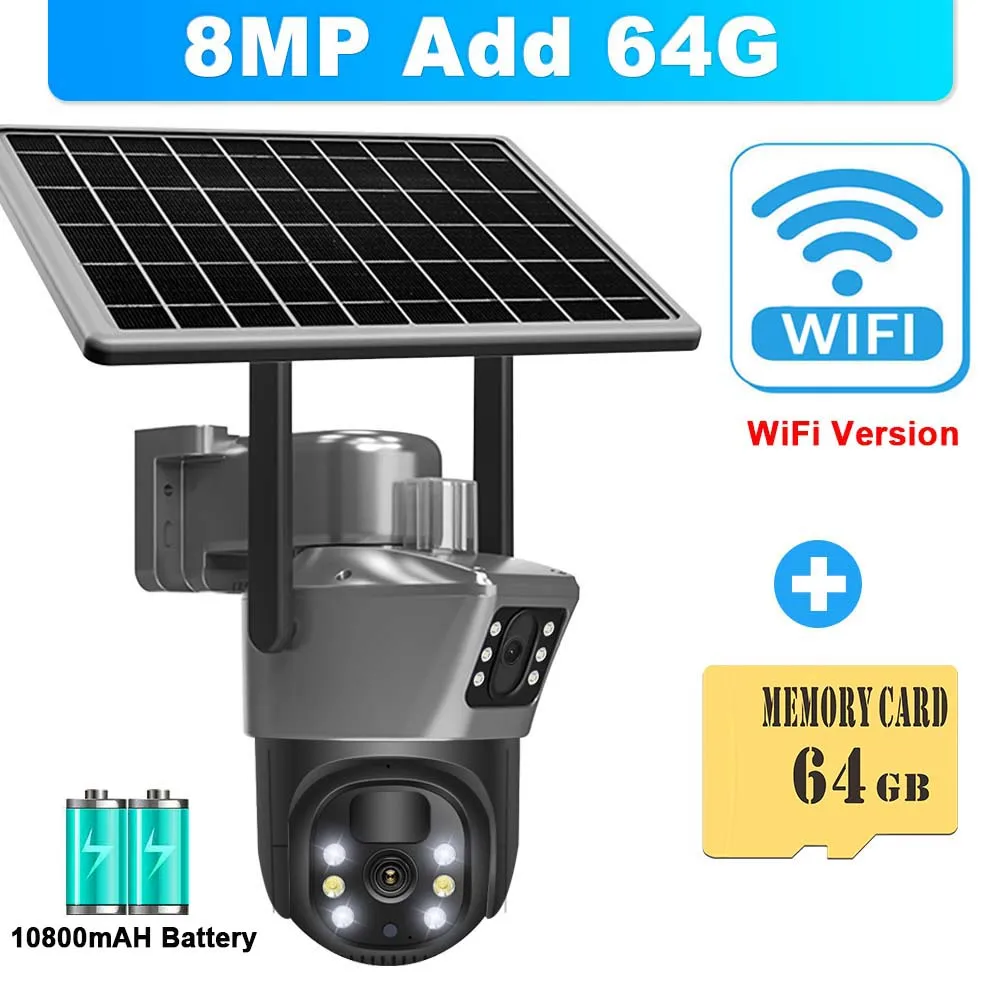 8MP 4K WiFi Solar Camera Outdoor Wireless CCTV Surveillance Camera