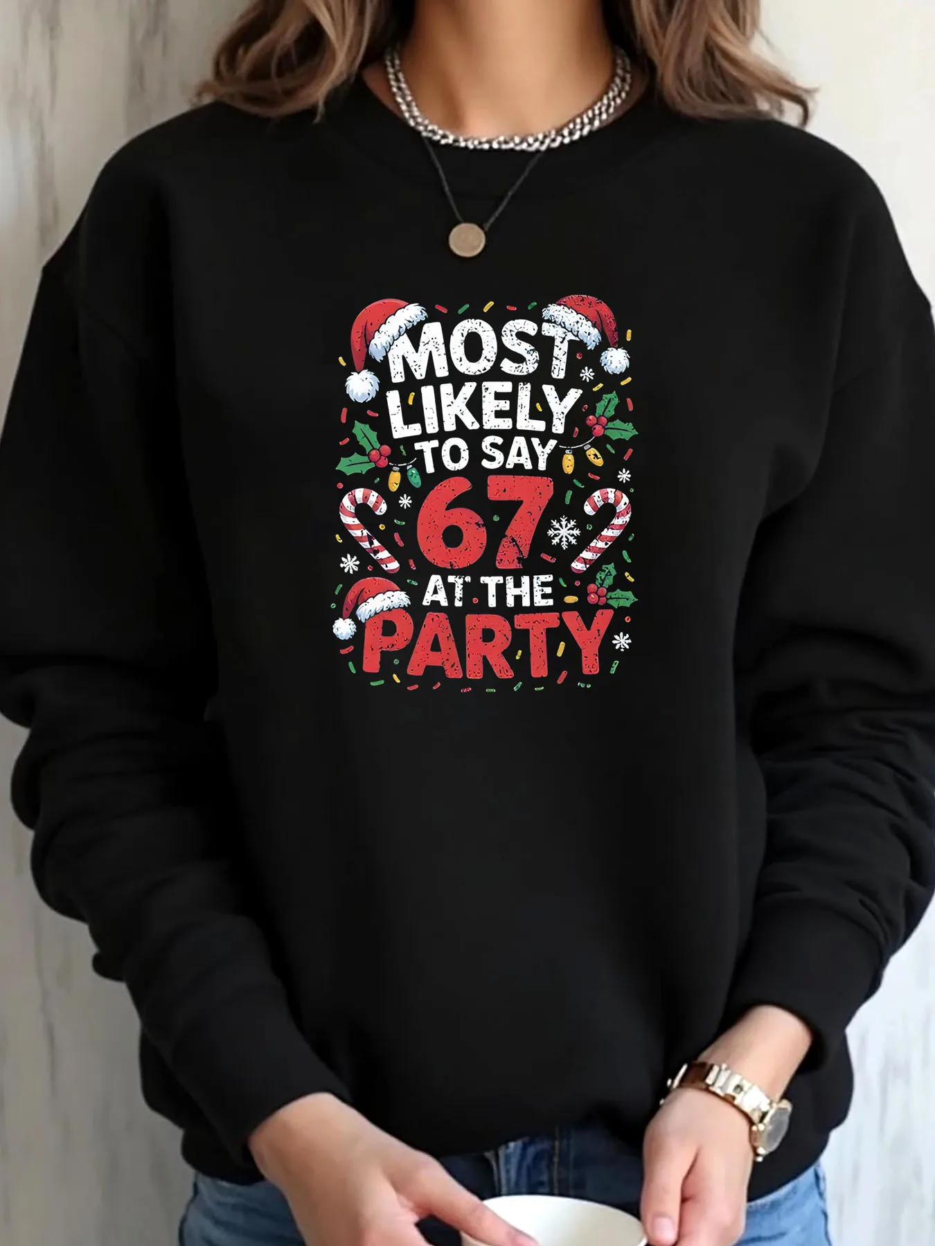 

Женская толстовка больших размеров для рождественских праздников 67, праздничная уличная одежда с принтом и надписью