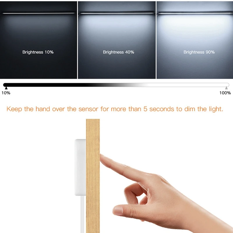 LED Under Cabinet Light Penetrable Touch Switch Wood Hand Scan Motion Sensor Dimmable Bathroom Night Lamp EU Plug