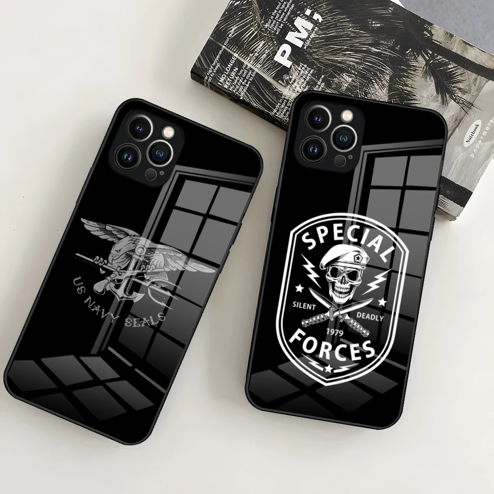 Navy SEALs Special Forces Phone Case for iPhone 15 Pro 14 13 12 11 Mini X XS XR Max 6 8 Plus SE 2020 Glass Design Cove