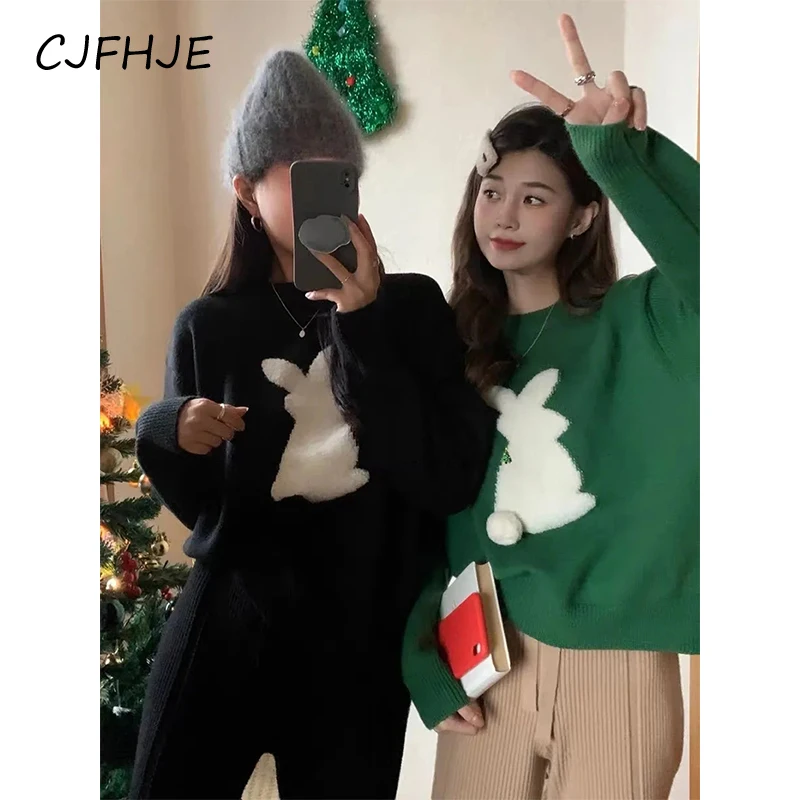 Cjfhje y2k süße Pullover Frauen kawaii Druck gestrickte Pullover Weihnachten Vintage rote Strickwaren Streetwear koreanische lässige Pullover