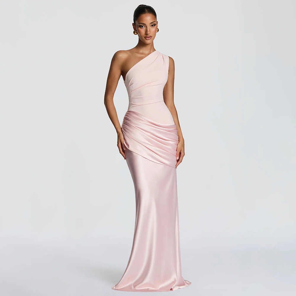 French Style Temperament Satin One-shoulder Bodycon Mopping Dress Retro Classic High-end Elegant Party Evening Dress