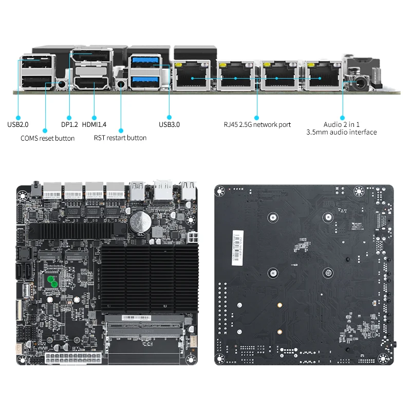 J4125 Nics NAS Motherboard, Mini ITX Placa Tipo Motherboard, Intel i226-V, 2.5G, M.2 NVMe, SATA3.0, 2x DDR4, HDMI2.0, DP, 4x