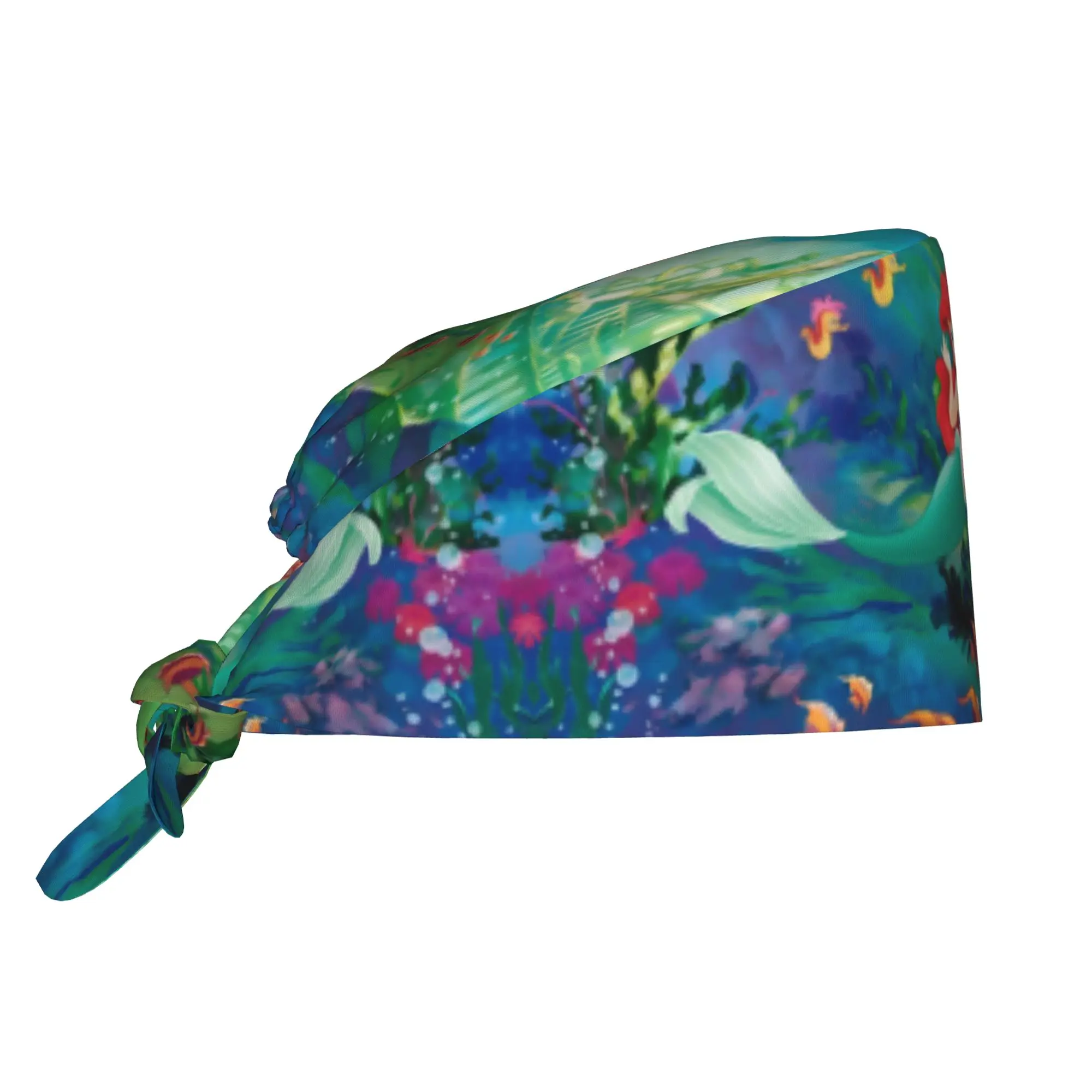 Littles Anime Mermaides Breathable Scrub Hat Surgical Scrub Caps Unisex Nurse Medical Cap Fish Manga Work Scrubs Hat