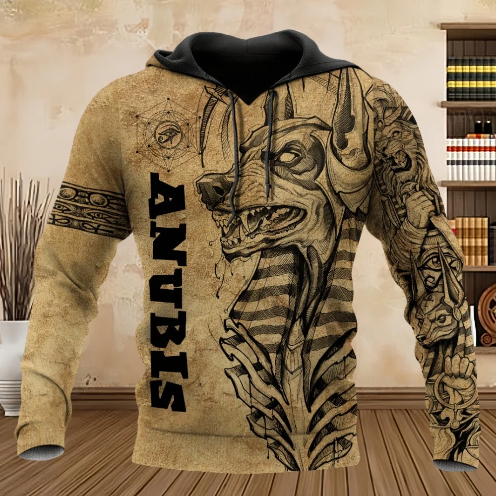 

3D Anubis Pattern Hoodies For Men Street Hip Hop Harajuku y2k Clothes Fashion Casual Sweatshirts Autumn and Winter Hooded Shirt