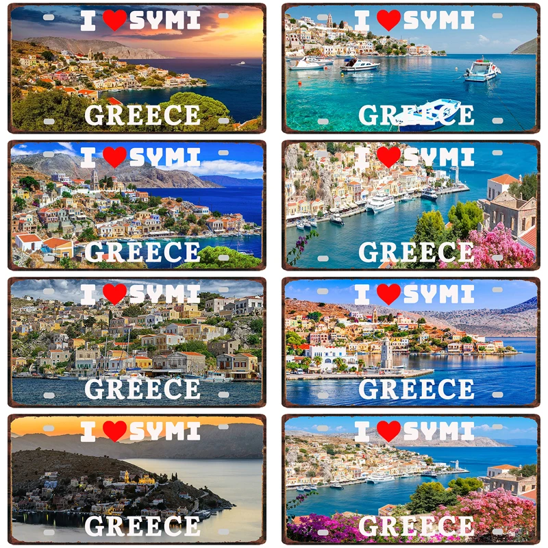 

【YZFQ 】 Symi Island Vintage Metal Tin Sign Greece Tourist Souvenir For Wall Restaurant Bar Garage Home Decor 12X6inch JM-0039