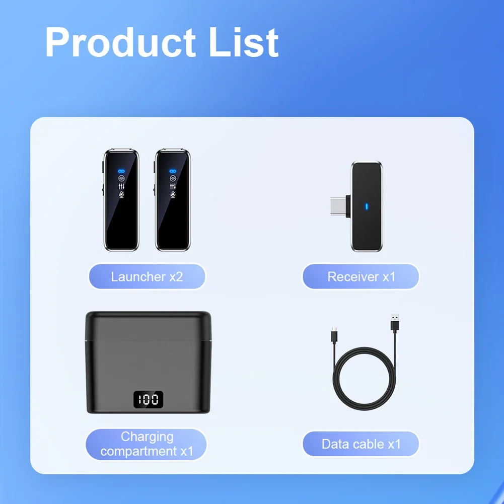 ميكروفون Lavalier لاسلكي صغير محمول على شكل طية صدر السترة ثنائي القناة تسجيل صوتي وفيديو LCD لهاتف iPhone Android Live Stream