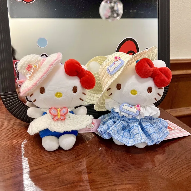 

Hello Kitty, летняя модная соломенная шляпа «сделай сам», шерстяная шляпа, синяя юбка, сумка, кулон, брелок Kt Cat, детский подарок для фанатов