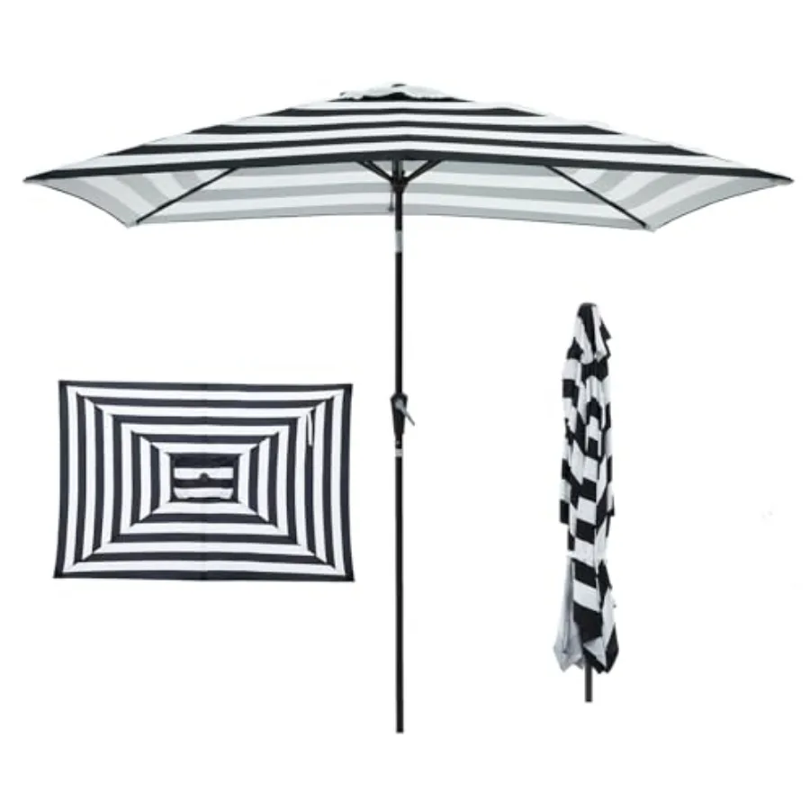 

Rectangular patio umbrella for poolside, garden, backyard, deck use; polyester fabric; beige; UV protection, push-button tilt,