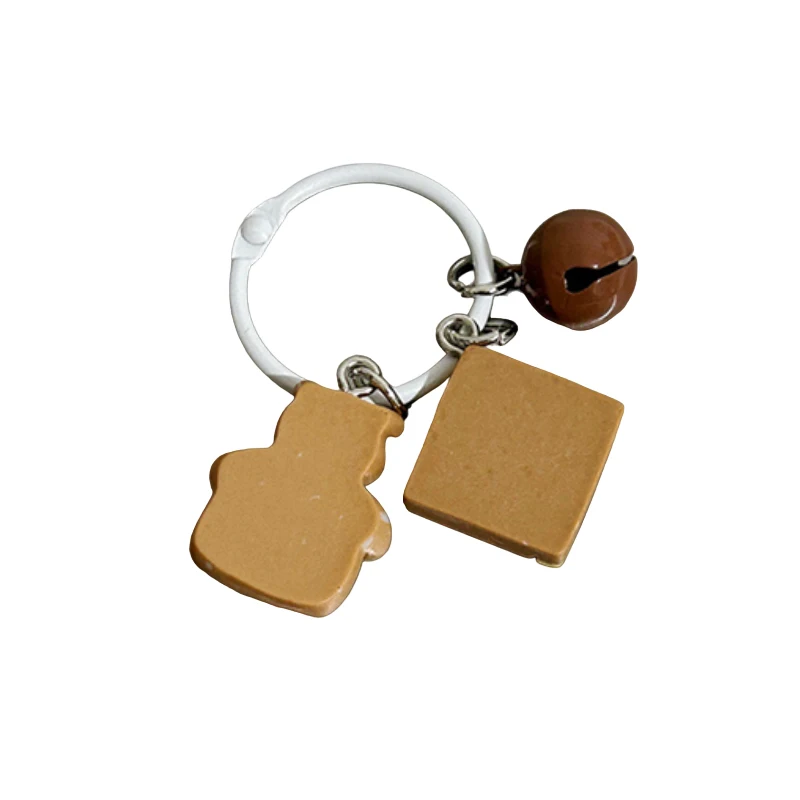 Cute Bear Coffee Color Keychain Bell Cookie Butter Bear Pendant Student Schoolbag Charms Cartoon Hanging Decor Gift