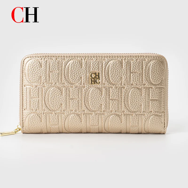 

CH Women Wallet Luxury Letter Embossed Zipper Long Purse 2026 Fashion Clutch Card Holder Ladies Large Capacity Coin Pocket