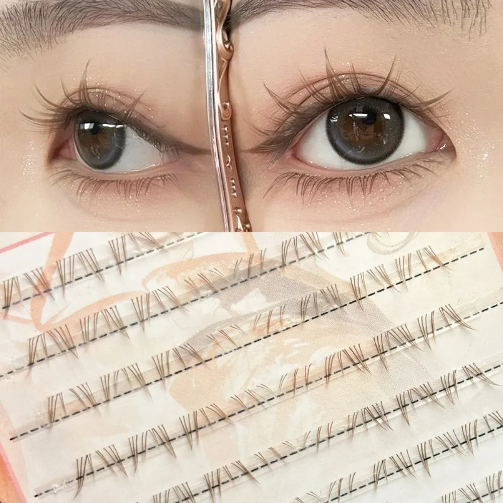 10 행 접착제 무료 갈색 낮은 속눈썹 자연 세그먼트 만화 요정 거짓 속눈썹 시뮬레이션 가짜 속눈썹 미용 메이크업 도구