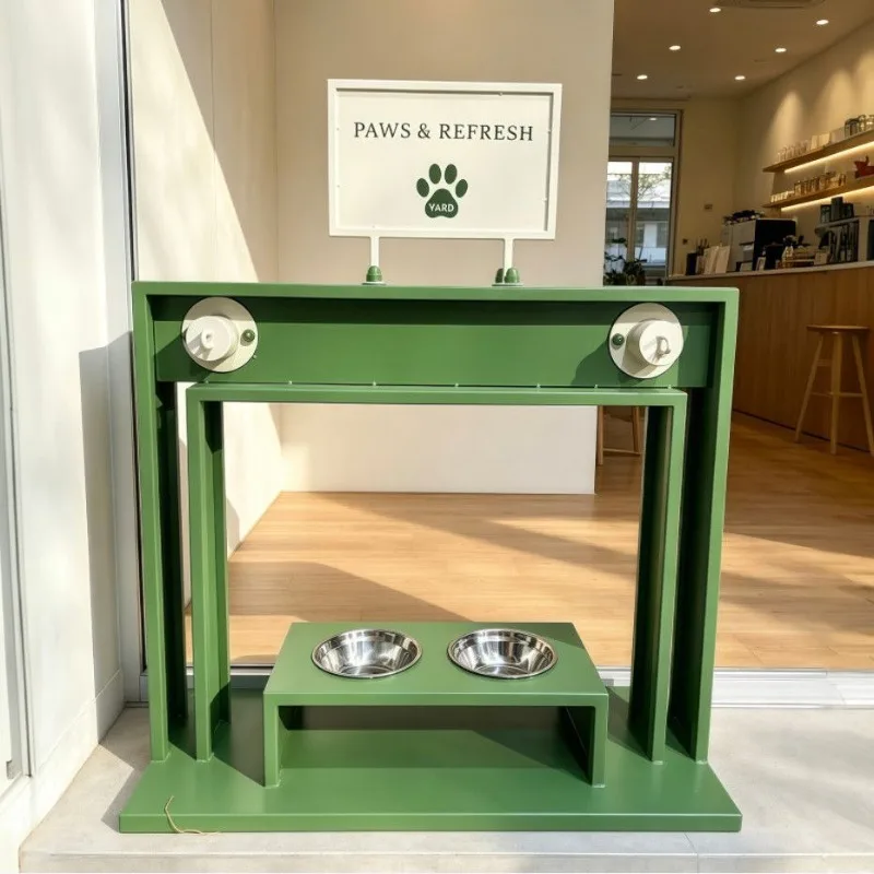 Outdoor pet drinking table, double bowl vertical dog water feeder, convenient commercial pet facilities in park community