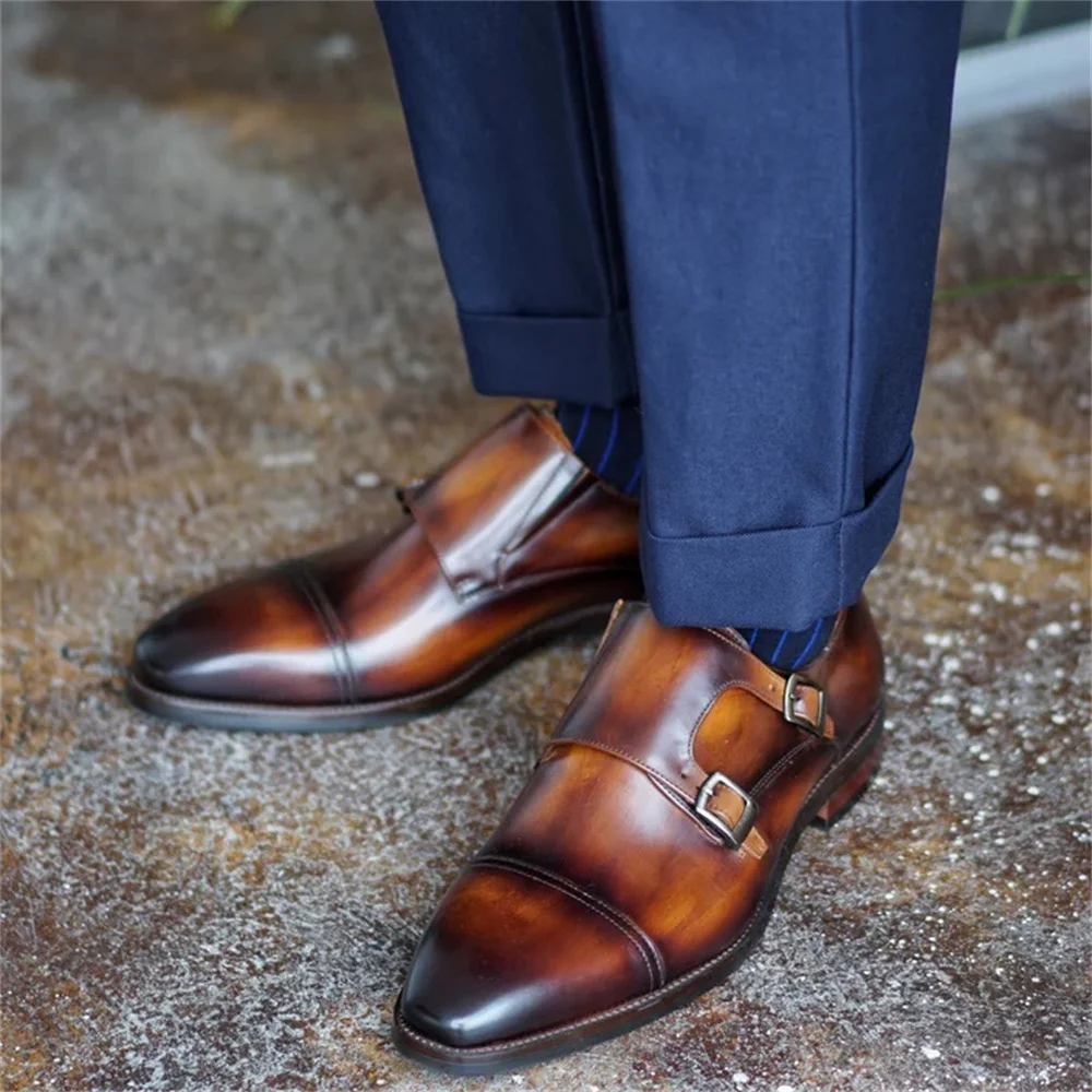 Genuine Leather Three Joint Shoes Men Polished Buckle Breathable British Handmade Business Formal Wedding Party Dress Shoes