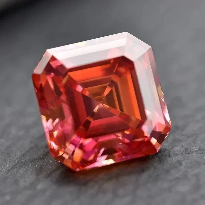 Moissanite Asscher Shape Watermelon Red Color Top Quality for Charms DIY Jewelry Making Earrings Materials with GRA Certificate