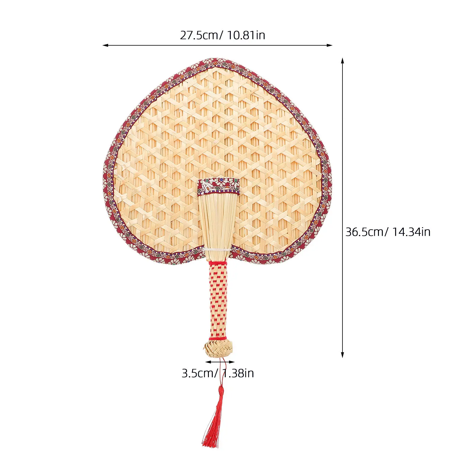 Natural Wheat Straw Fan Handmade Heart Style Red Cloth Border Portable Summer Hand Fan for Babies Weddings Relaxation Wall