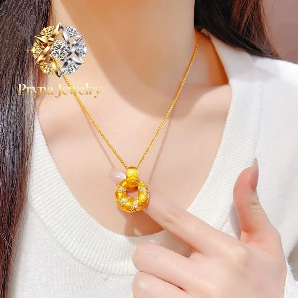 Pryna Jewelry  Diamond-Studded Bread Twist Pendant Women's 24K Gold AU999 - Pure gold diamond jewelry, low-key luxury, for offic