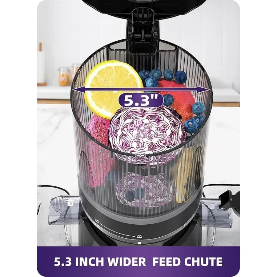 Juicer Machines 5.3 Wide Chute for Whole Fruit and Vegetable 1.8L AutoFeed TimeSaver Slow Masticating High Yield Easy to Clean