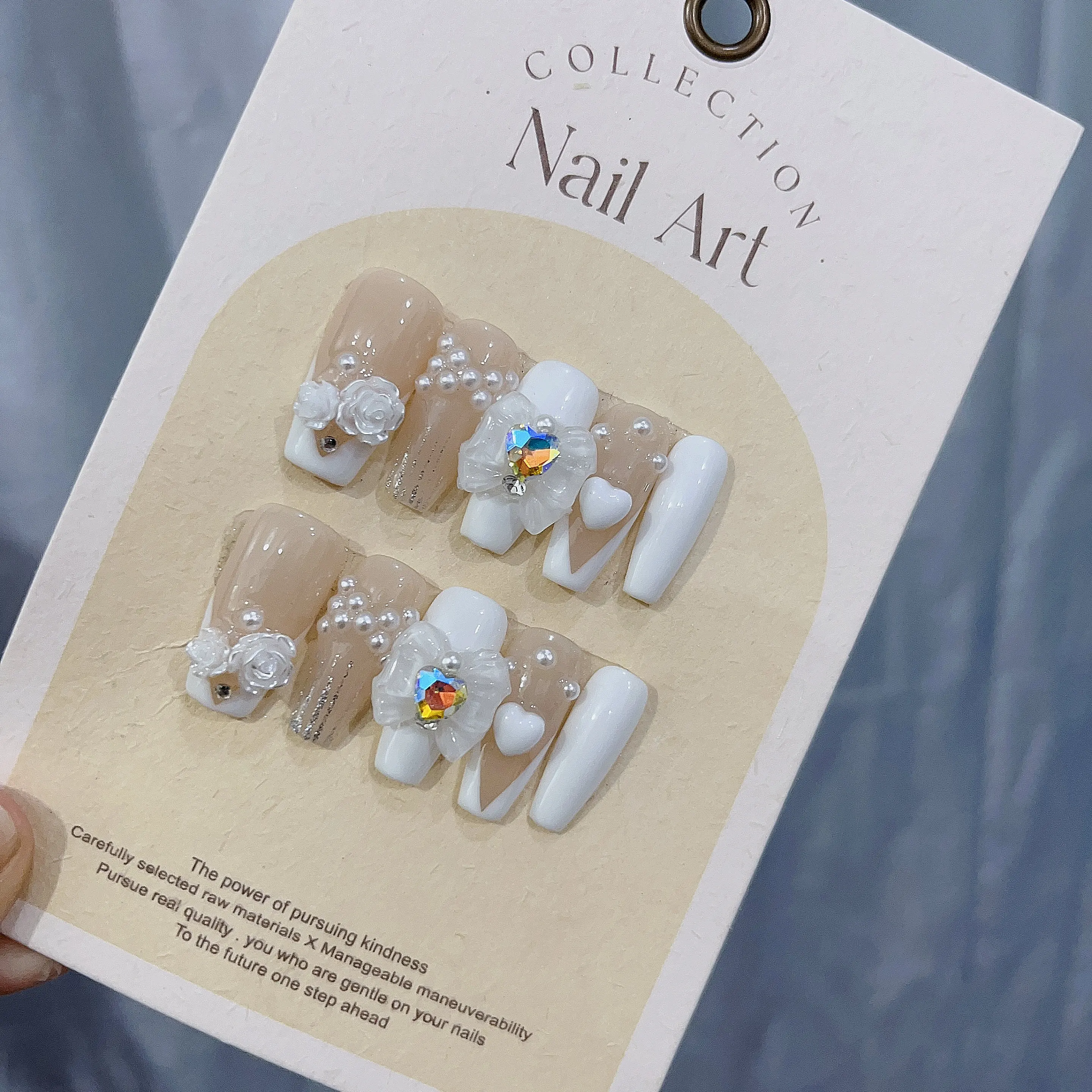 

Emmabeauty Handmade Press On Nails,White Pearl Camellia Design,Graceful and Beautiful Style,Exquisite and Detailed Craftsmanship