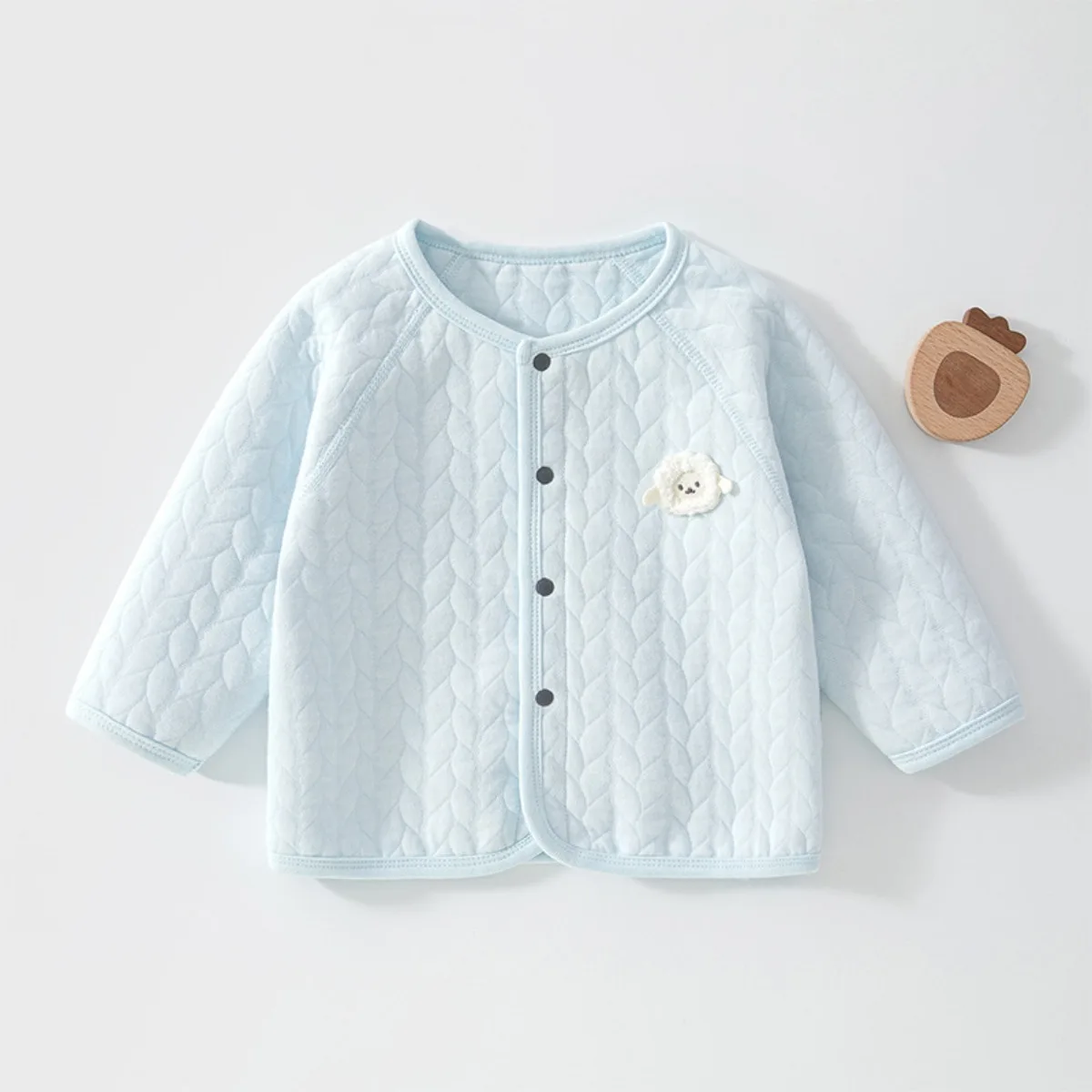 Baby 3-Layer Quitled Jacket Cotton Padded Warm Long Sleeve Top Cute 3D Lamb Patch Unisex Toddler Outerwear Spring Fall 9-24M
