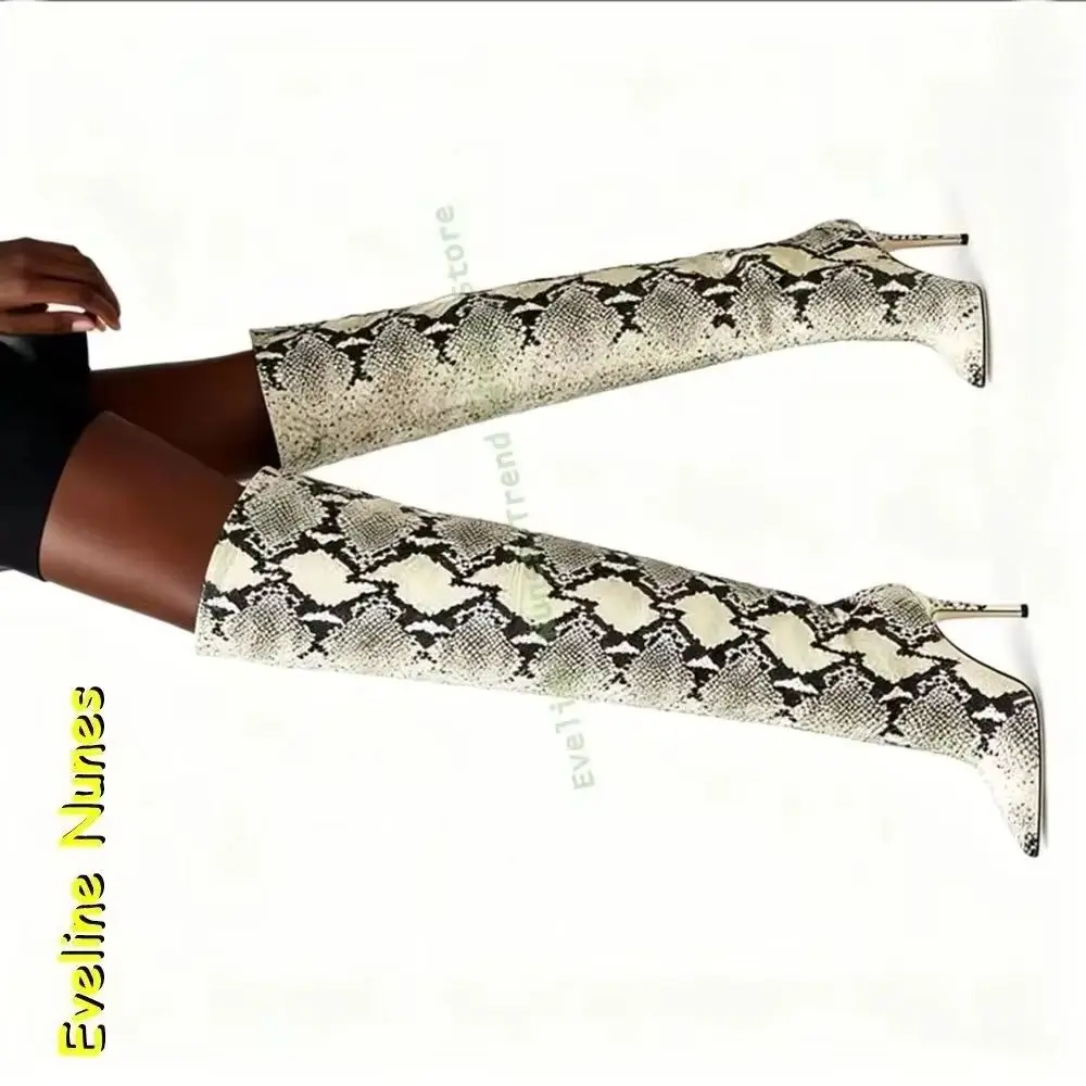 

Sexy Snake-Effect Over The Knee Boots Pointed Toe Stiletto Pull On Patchwork Women Fashion Long Boots Street Style 2025 Trend