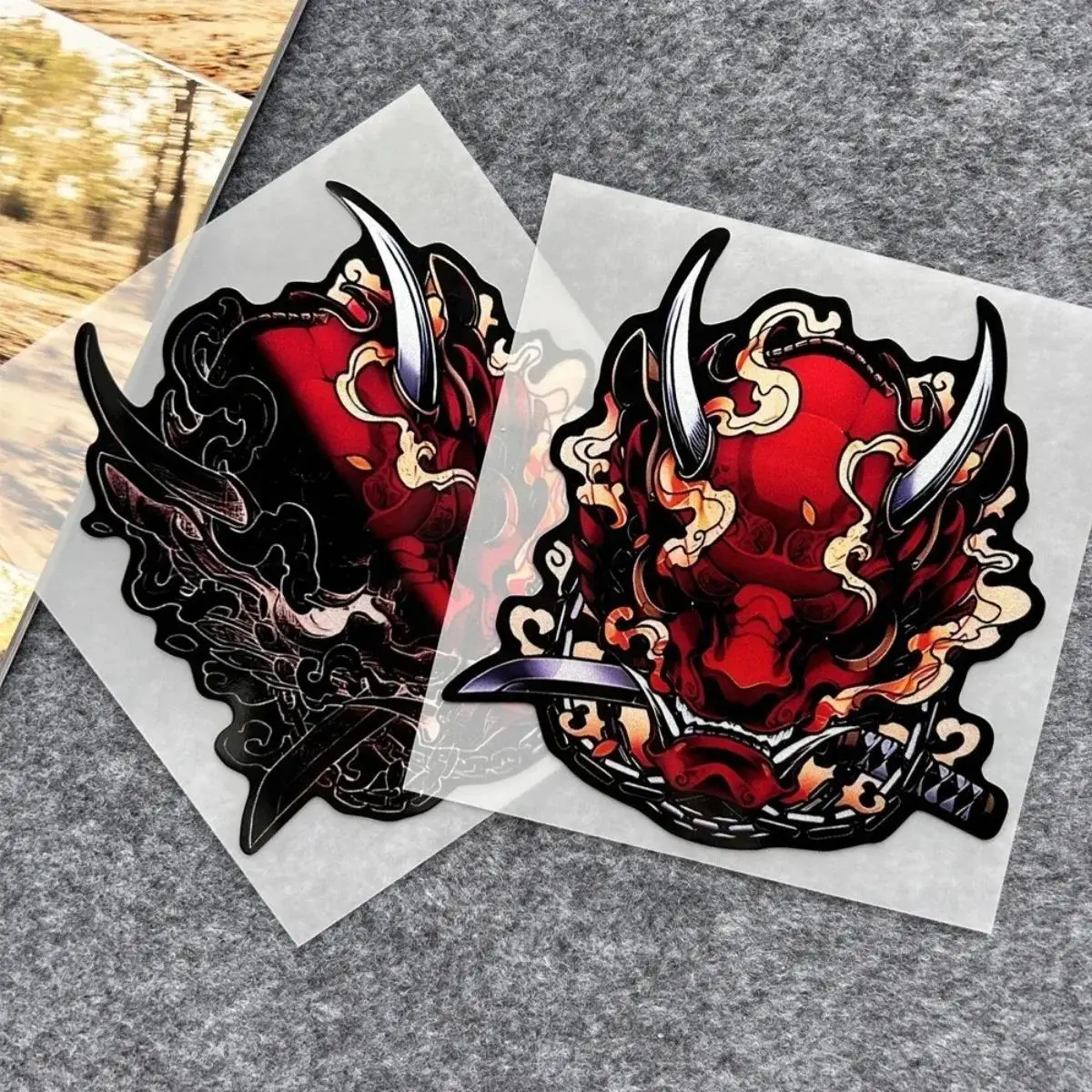 

1Pc Japanese Oni Samurai Mask Vinyl Sticker, Waterproof Decal for Car, Motorcycle, Helmet & Laptop