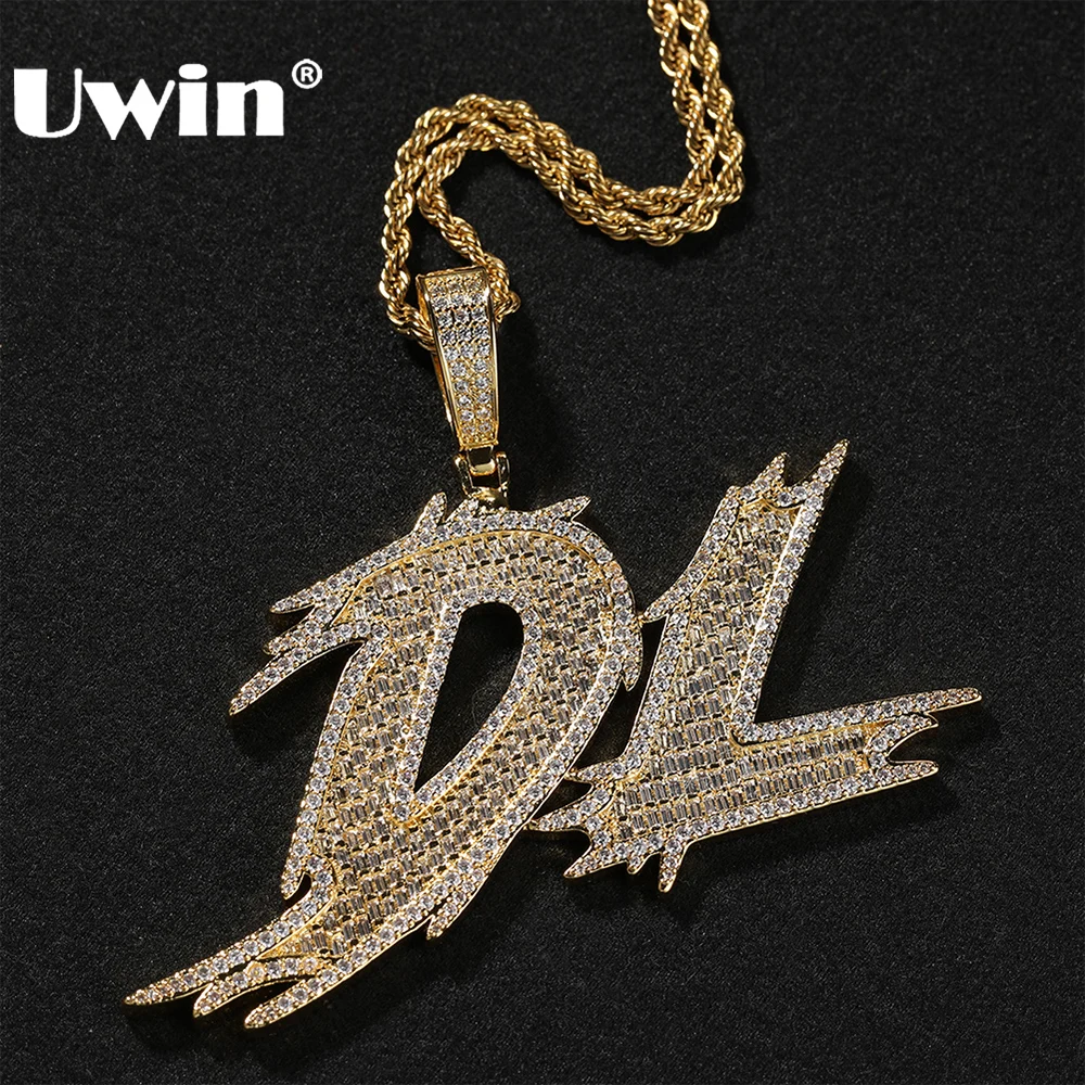 UWIN Custom Cursive Baguettecz Name Necklaces Iced Cubic Zirconia Cursive Font Letter Pendants Fashion DIY Jewelry for Gift