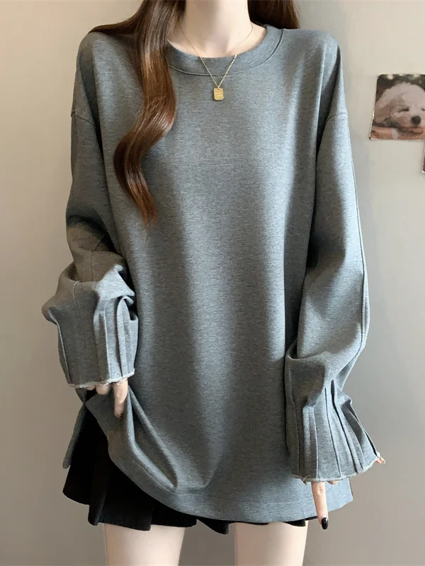 

ay Loose Lazy Sle Long Sve Sweatirt Base irt Women's Sle Autumn Winter plus Size Fat MM Slim Unique Top