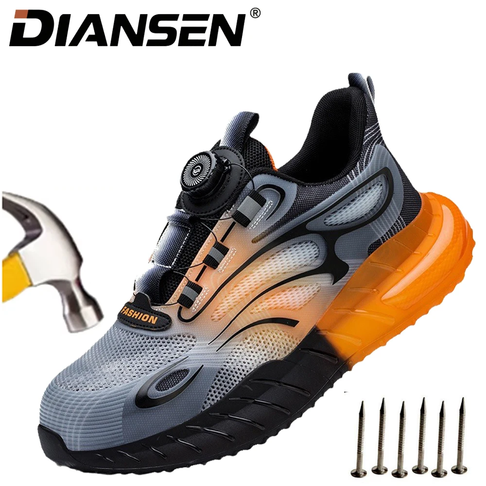 

Slip Resistant Light Weight Safety Shoes Anti-Puncture Anti-smash Work Sneakers Fashion Adjustable Steel Toe Work Boots for Men
