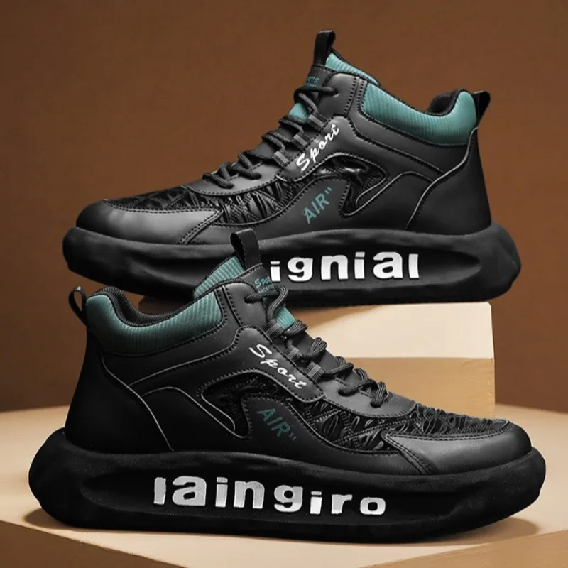 

Shoes for Men High-quality Four-season Leather High-top Sneaker Fad Waterproof Platform Boots Trend Mens Shoes Zapatillas Hombre