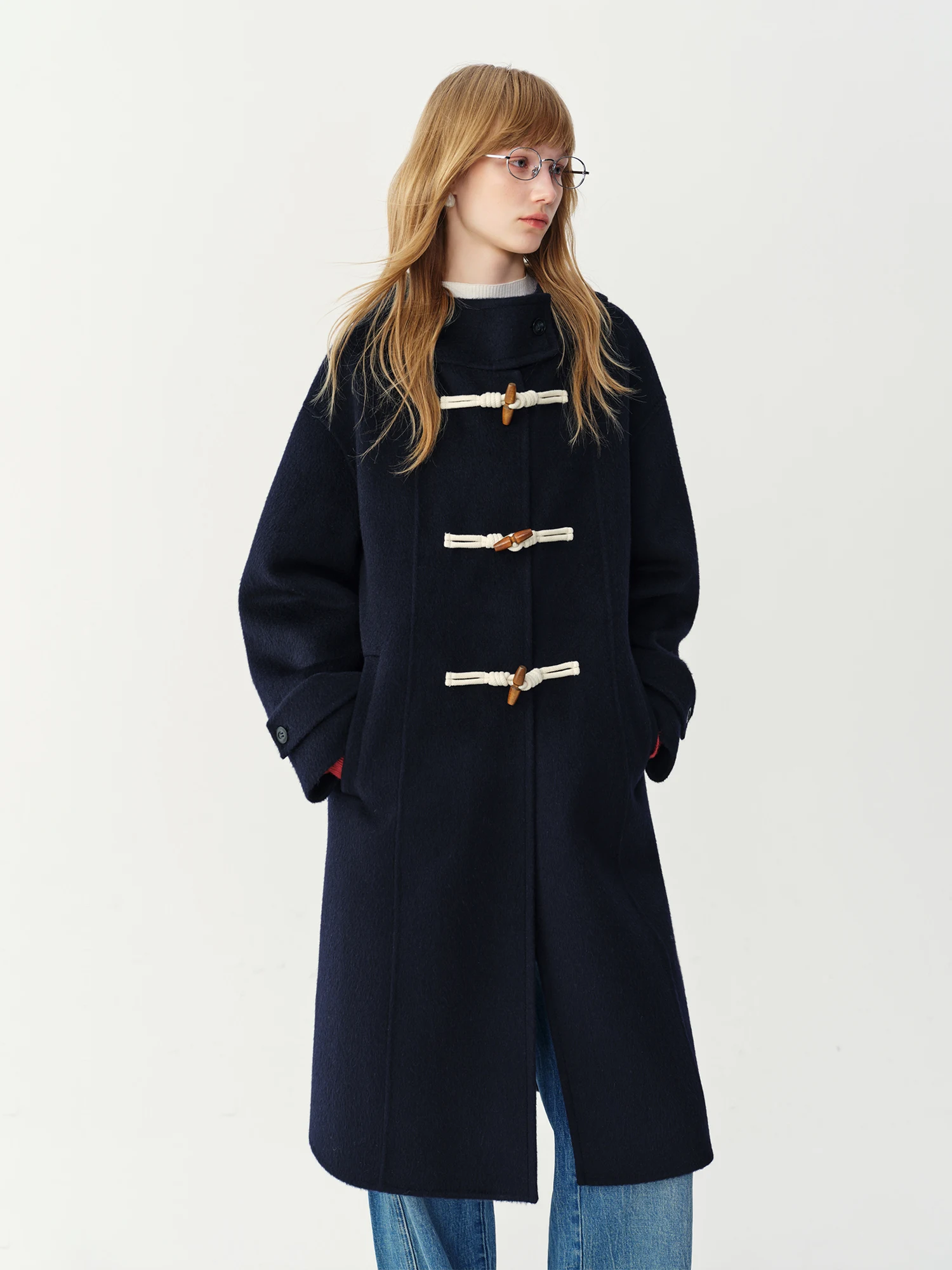 FSLE 2026 Winter Women's Preppy Hooded Toggle Double-Faced Wool Mid-Length Coat - Chic Classic Outerwear for Everyday Wear