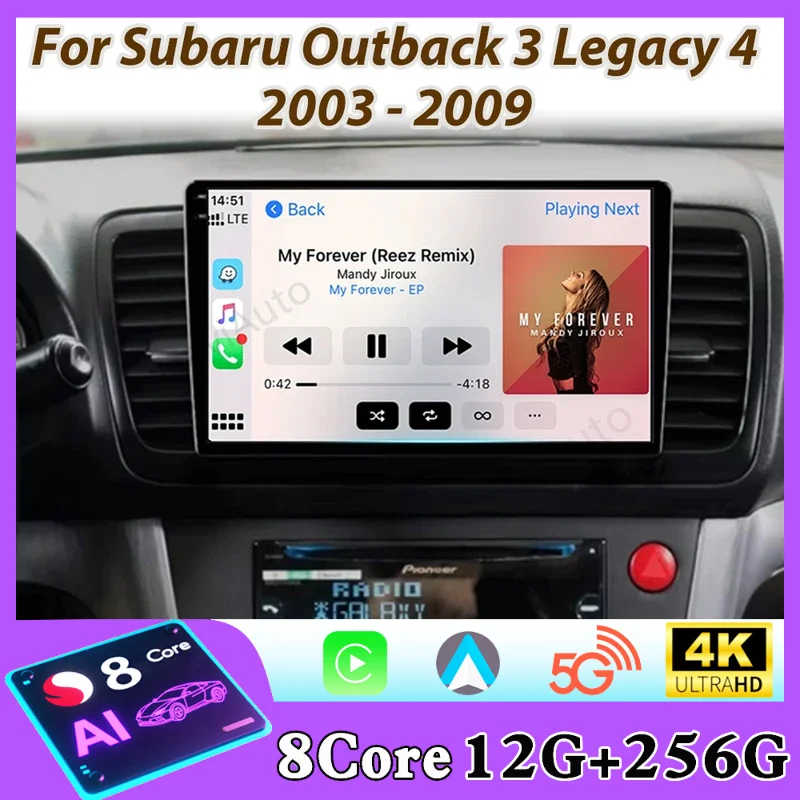 Radio para Auto Subaru Outback 3 Legacy 4 2003 - 2009 Reproductor Multimedia Android con GPS, Navegación, DVD, Pantalla QLED