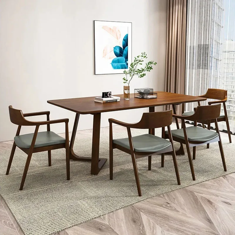 Solid Wood Dining Table Walnut Log Rectangular Table Coffee Nordic Luxury Simplicity Home Mesa De Jantar Table Modern Retro