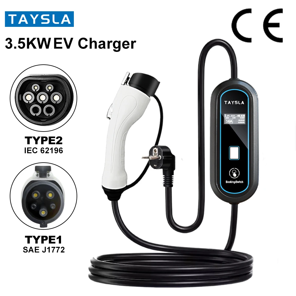 TAYSLA 3.5KW EV Charger 16A Electric Car Charger TYPE 1 Charging Cable TYPE 1 j1772 16A EVSE 80V-260V for Electric Vehicles