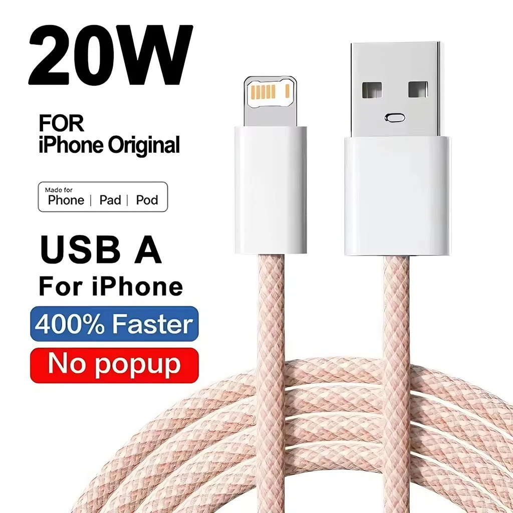 20W Gevlochten Snel Opladen USB-kabel Voor iPhone X XR XS 6 6S 7 8 Plus 11 12 Mini 13 14 Pro Max Snel Opladen Telefoonkabels 1m 2m