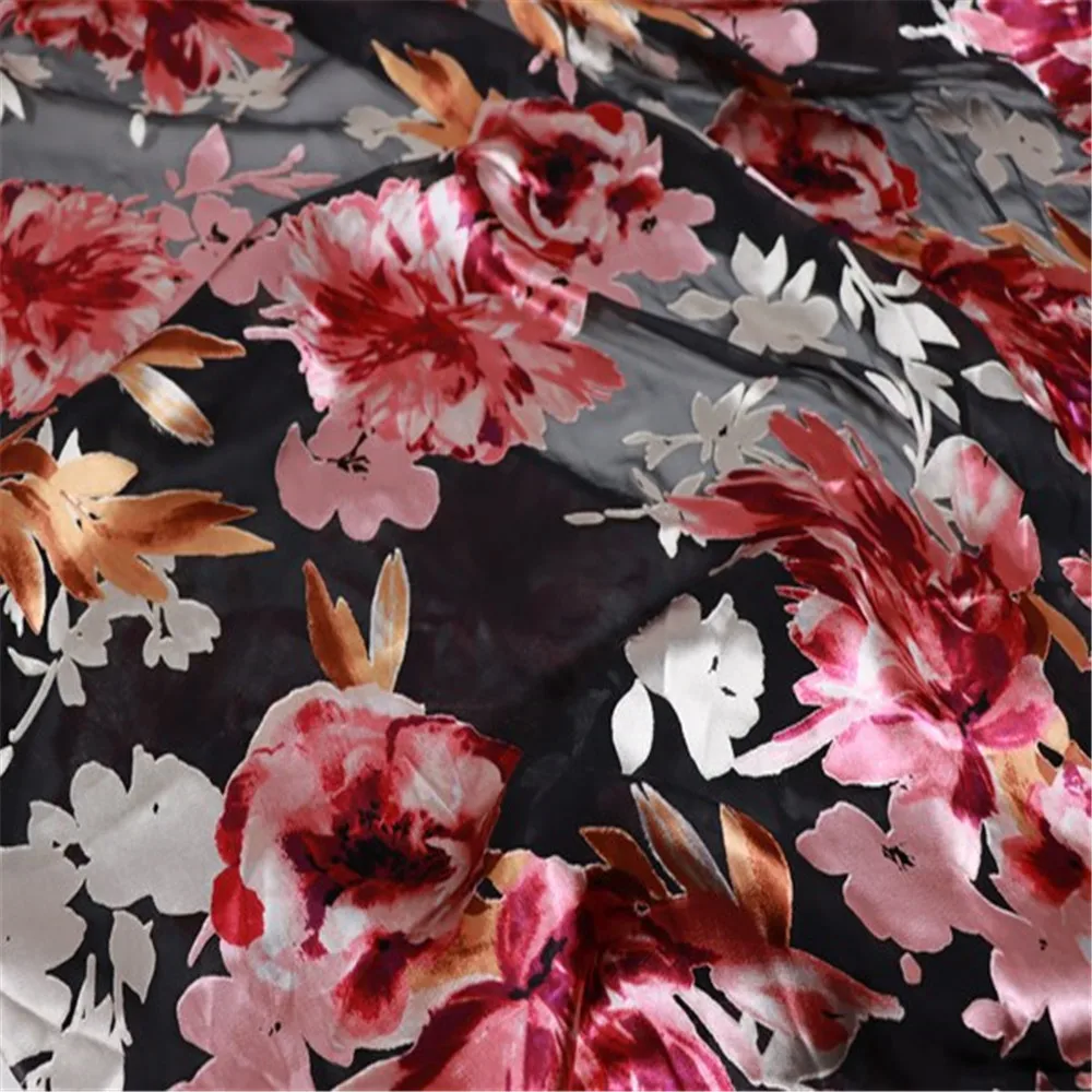 

Good Quality Big Flower Floral Charming Natural Opal Silk Burn Out Fabric for Lady Party Costume