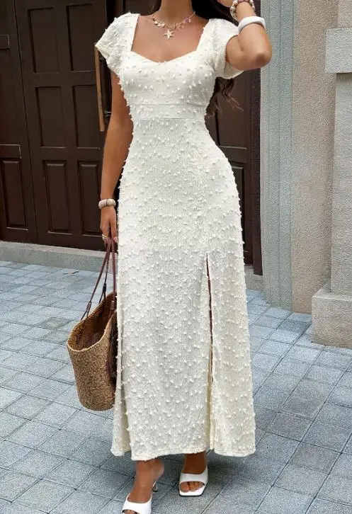 Robe d'été Slim Fit pour femmes, col en v, élégante, Sexy, décalcomanie, décoration, coupe cintrée, dos nu, fente latérale, adaptée aux rencontres, nouvelle collection