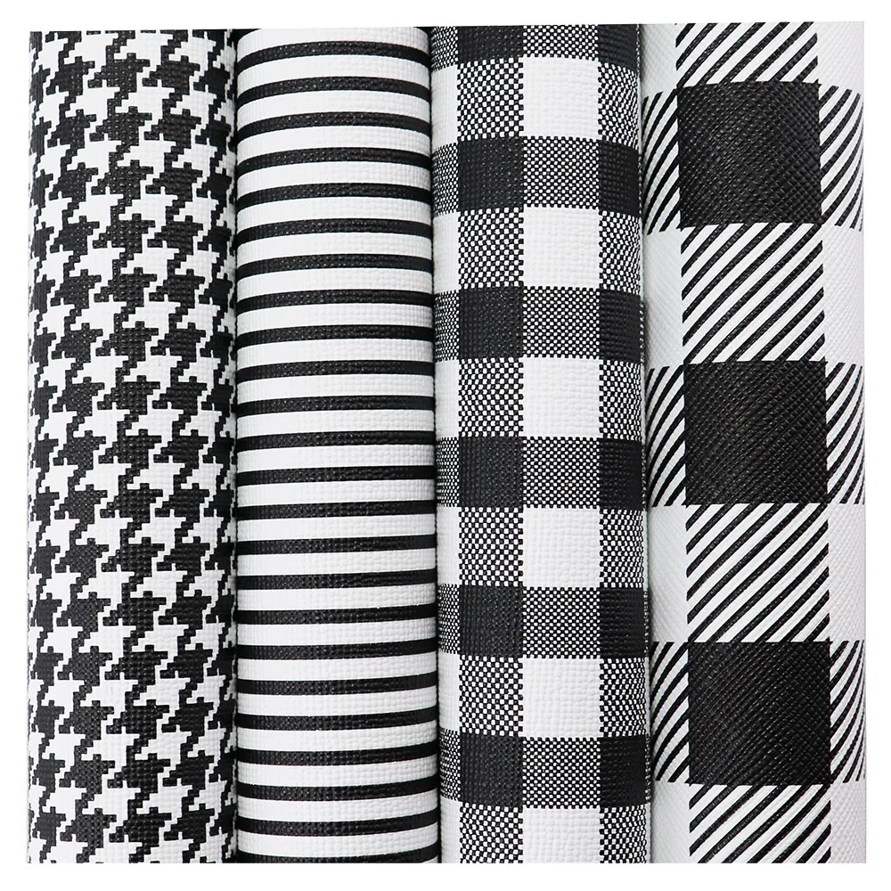 Black White Lattice Gride Stripe Faux PU Leather Fabric For DIY Sawing Accessories Bows  DD001