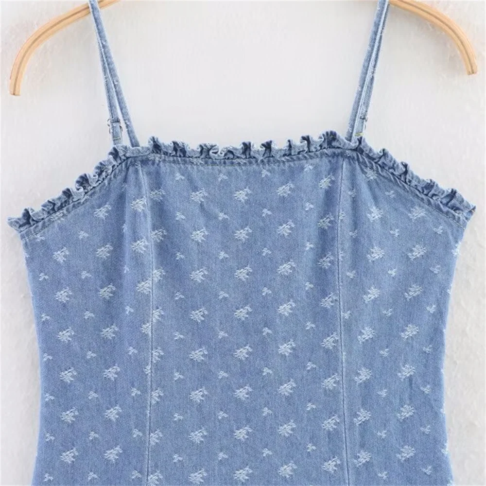 فستان نسائي قصير بحزام كتف مغسول قابل للتعديل من قماش الدنيم صيفي جديد بدون أكمام بقصة ضيقة #6