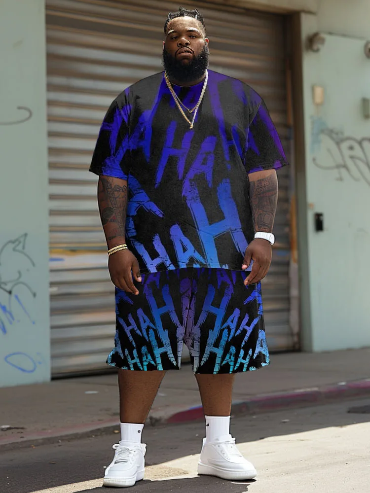 L-9XL Short sleeved T-shirt Shorts Set Plus Size Men Summer Casual Hip Hop Geometric Dark Pattern Print Two Piece Set ZOOY