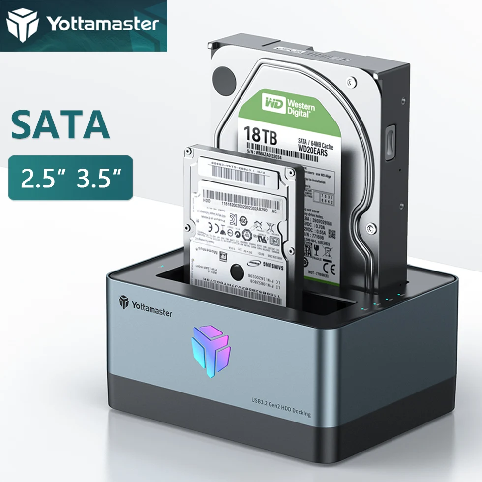 

Yottamaster Dual Bay SATA HDD Enclosure SSD External 2.5 3.5 inch HD Case USB Docking Station Hard Drive Disk Clone Housing Box