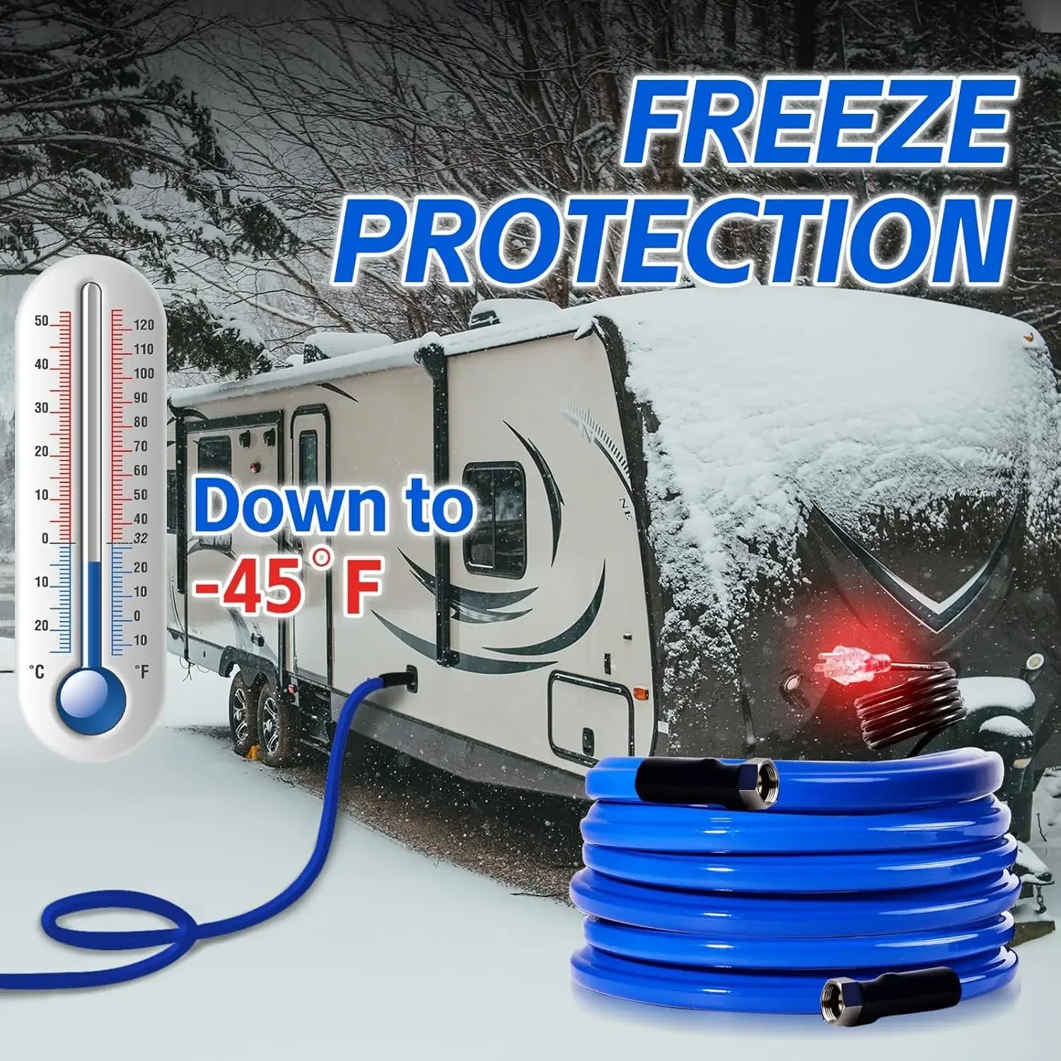 100FT Heated Water Hose for RV,-45 ℉ Antifreeze Heated Drinking Garden Water Hose，Electrically Heated Garden Hoses,