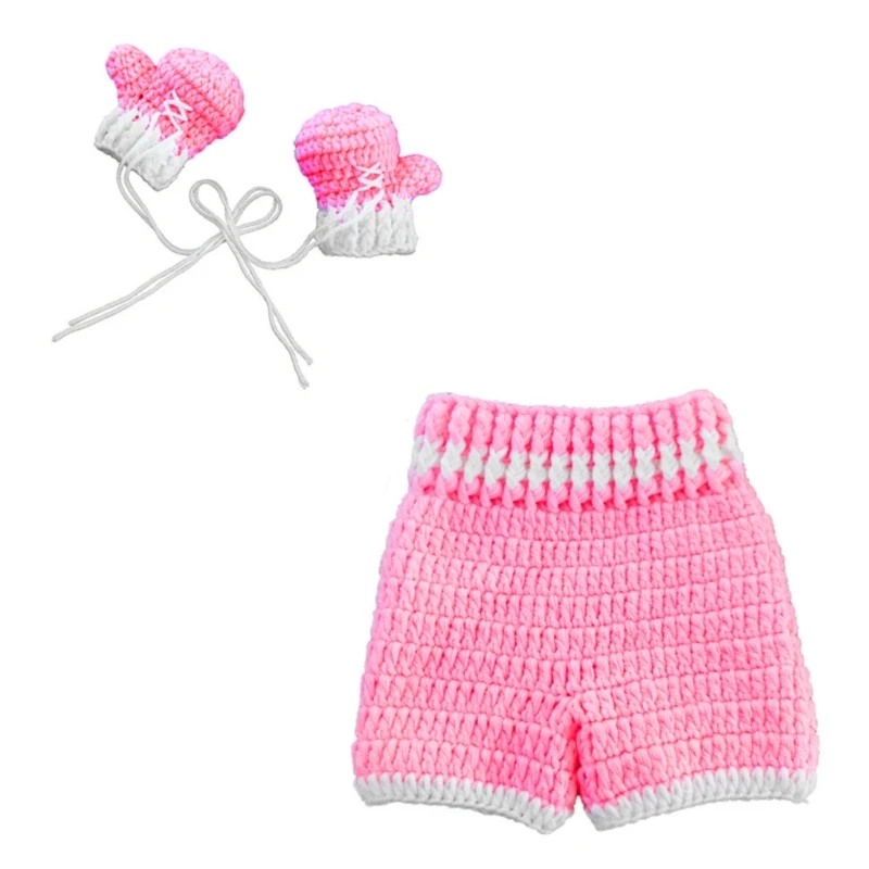 2Pcs/Set Newborn Photography Props Infant Crochet Knit Boxing Clothes Gloves And Pants Suit Baby Photo Costume