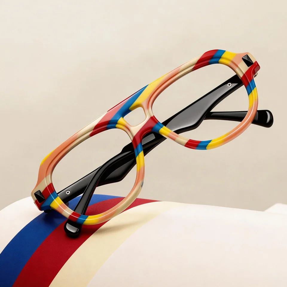 

New Acetate Fashion Trend Pilot Style Men's Glasses Frame Casual Retro Personalized Creative Color Design Women's Luxury Glasses