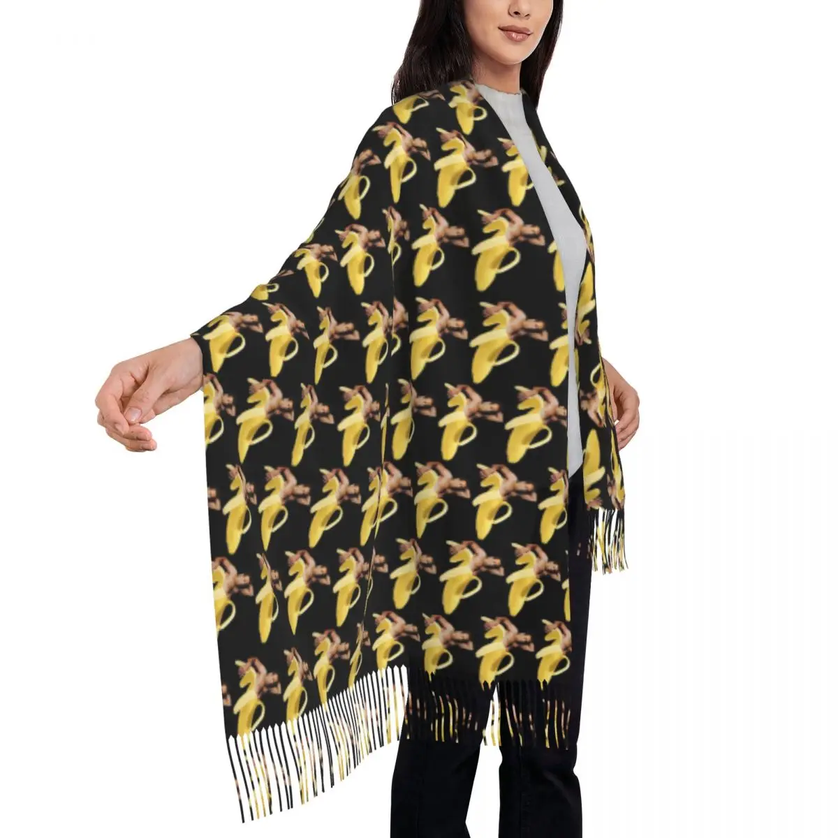 Ladies Scarf Outdoor Nicolas Cage Print Large Scarves with Tassel Funny Banana Popular Shawls and Wrap Winter Bufanda Mujer