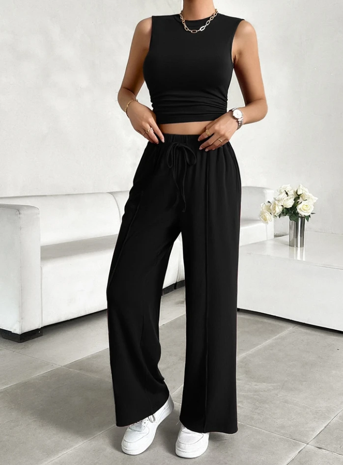 

Women Sets Two Pieces 2024 Casual Solid Color Vest +Pants Set Woman 2 Pieces Pants and Top