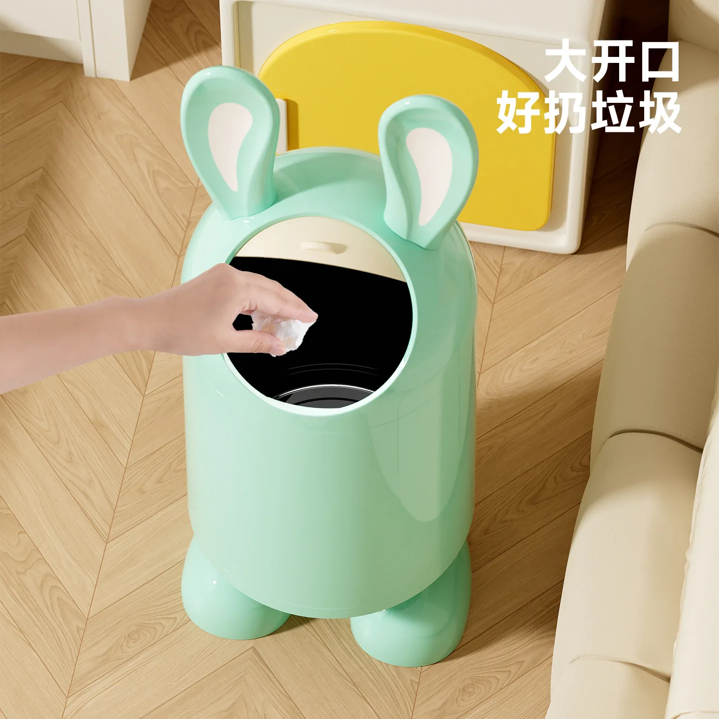 Trash can household with lid large large capacity living room bedroom double layer thickened seal no bending plastic trash can