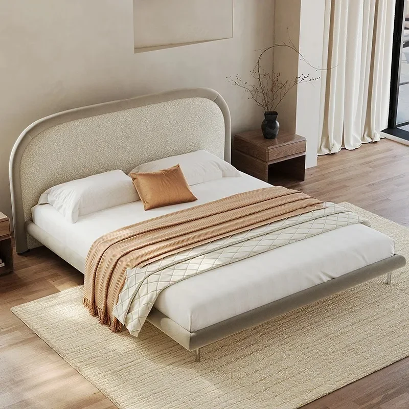 Retro bedroom wedding bed, wabi sabi designer medieval double solid wood fabric bed