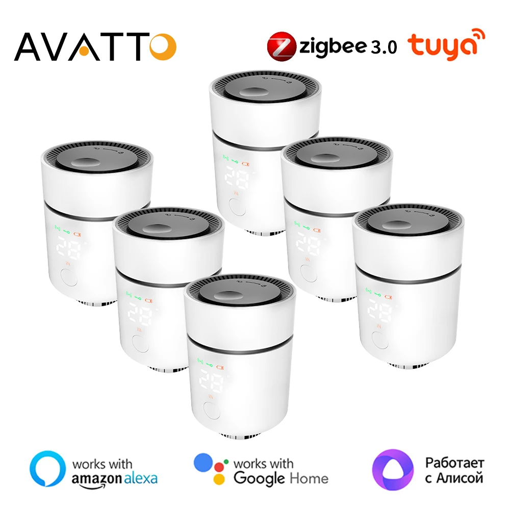AVATTO Tuya 1 ~ 6 шт. ZigBee3.0 умный контроллер термостатического клапана TRV, термостат, привод радиатора, поддержка Alexa Google Home AVATTO Tuya 1 ~ 6 шт. ZigBee3.0 умный контроллер термостатического клапана TRV, термостат, привод радиатора, поддержка Alexa Google Home